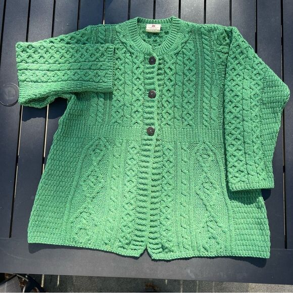 Carraig Donn Irish Merino Wool Green Knit cardigan shirt size XL Extra Large - Picture 2 of 7